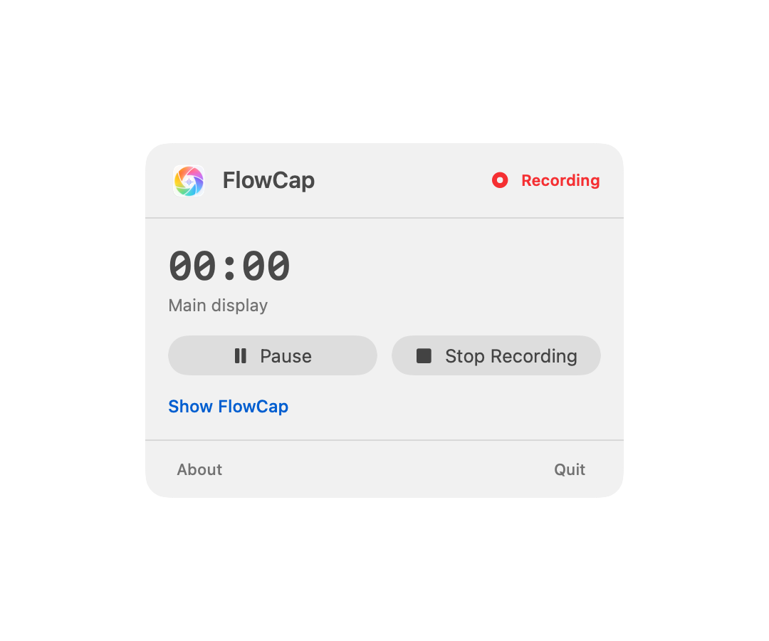 FlowCap pause and stop controls